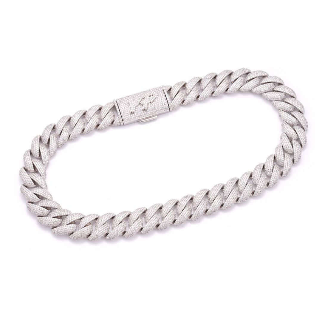 22mm Round Moissanite Cuban Link Chain GoldTwist in 14K White Gold Front