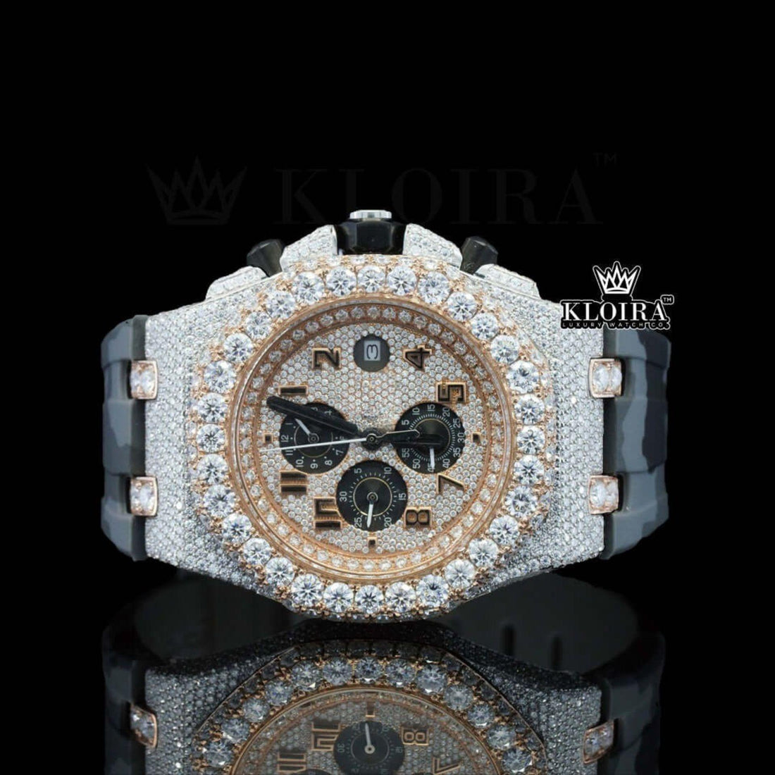 AP Chronograph Army Rubber Strap Moissanite Diamond Watch Front View