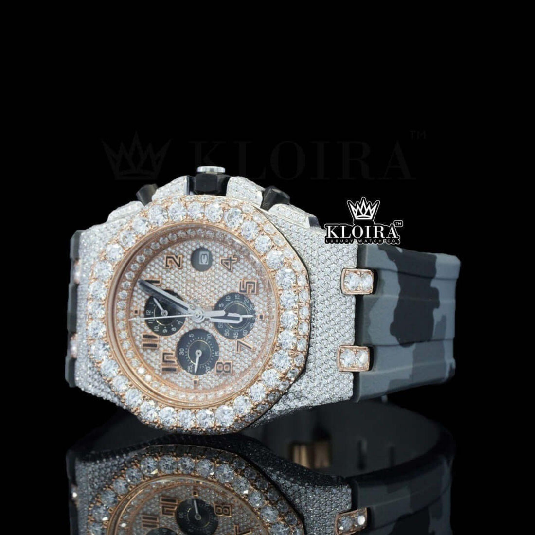 AP Chronograph Army Rubber Strap Moissanite Diamond Watch Front View