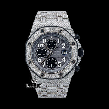 Black Dia Standard Numerals Chronograph Iced Out Moissanite Watch Front View