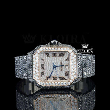 Black Moissanite Cartier Watch Front View
