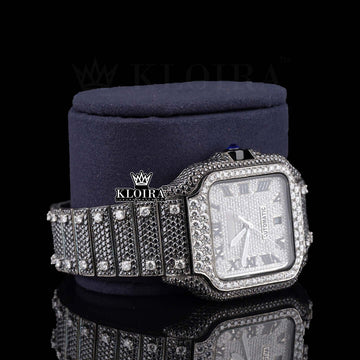 Left Side View Of Black Moissanite Cartier Watch 