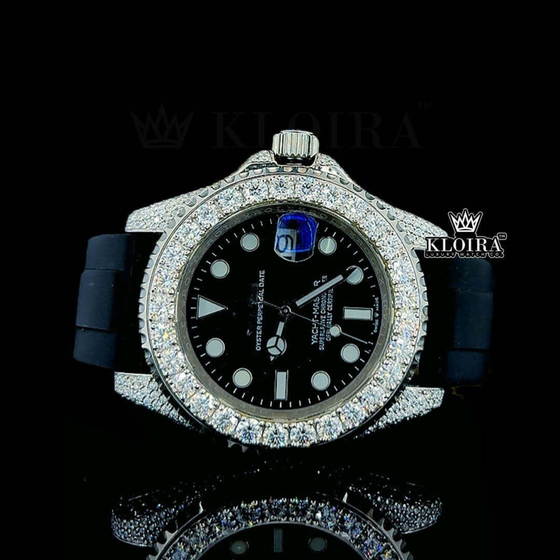 Black Moissanite Rolex Watch Front View