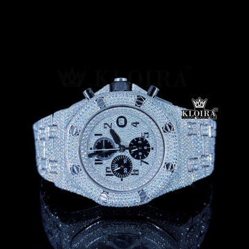 Black Sub Dials AP Fully Iced Out Moissanite Diamond Watch Front View