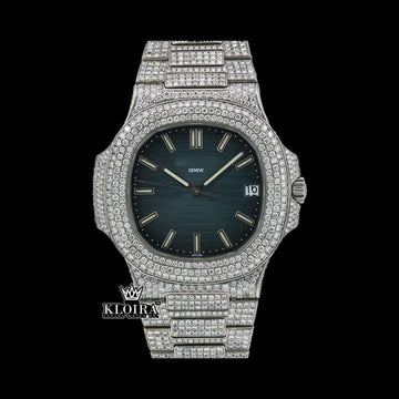 Blue Dial Fully Iced Out Moissanite Diamond Watch Front View