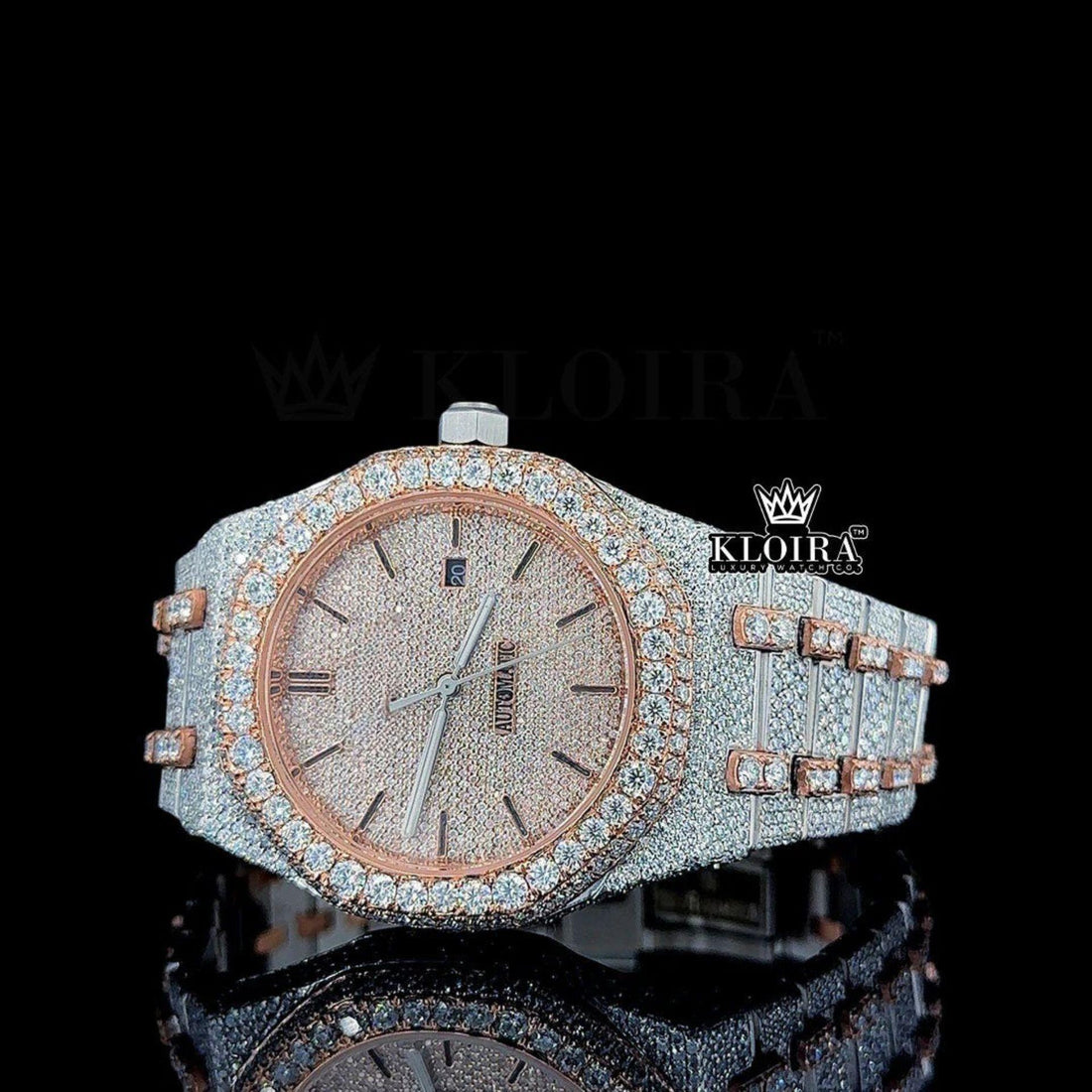 Bust Down AP Two Tone Moissanite Diamonds Watch Front View
