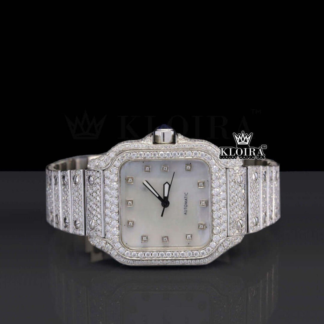 Fully Bust Down White Dial Diamond Markers Moissanite Diamond Watch Front View