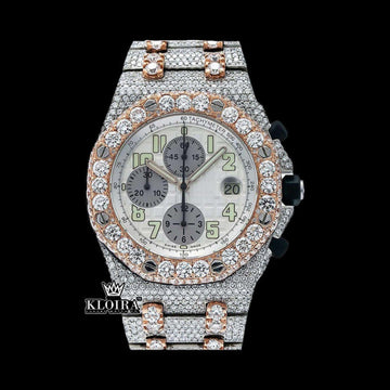 Fully Iced Out Dual Tone Moissanite Chronograph Diamond Watch  Front View