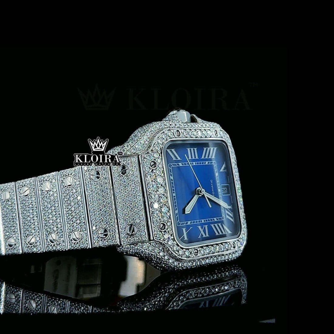 Mens Cartier Moissanite Watch Front View