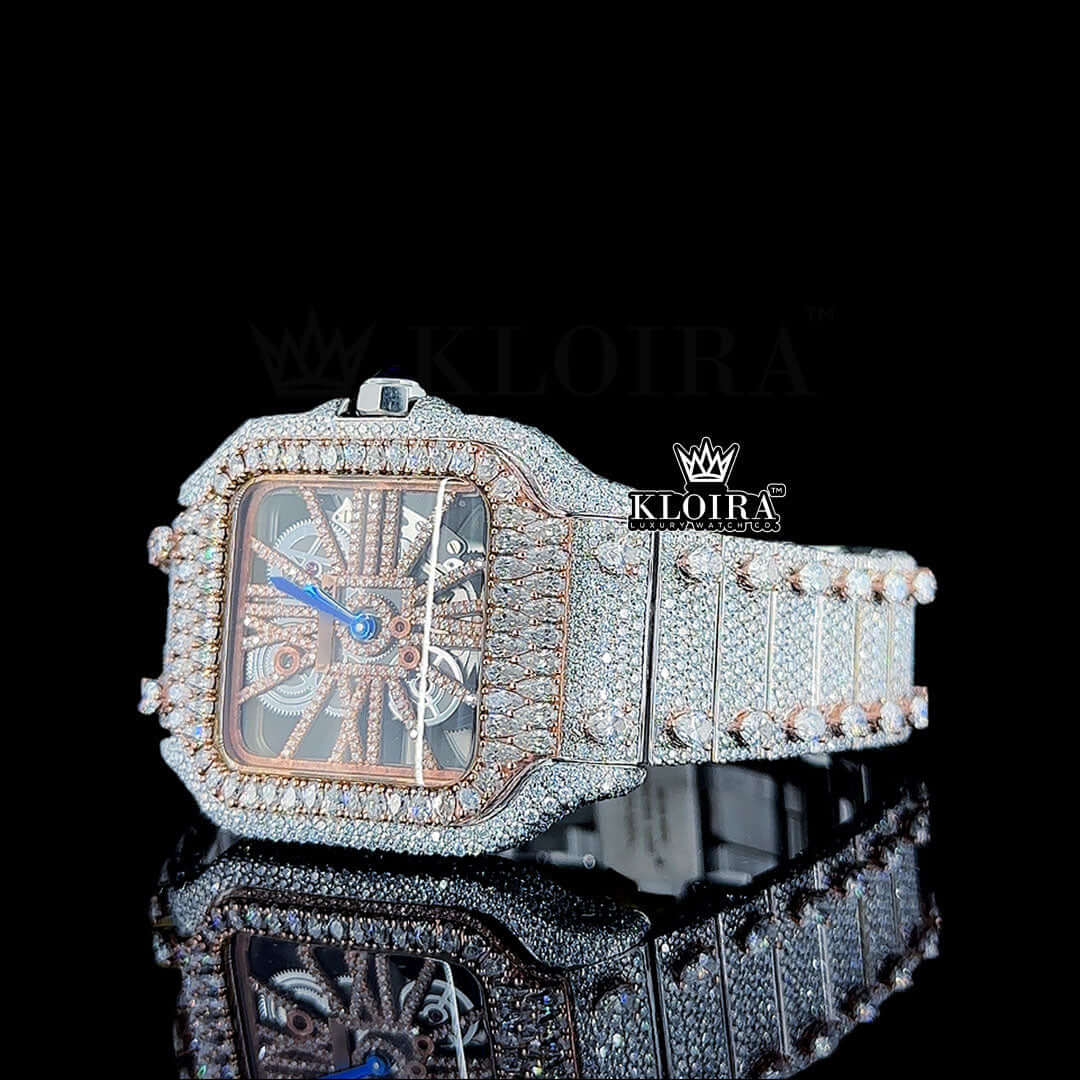 Moissanite Cartier Skeleton Watch Close Up Front View