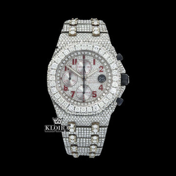 Red Standard Numerals Chronograph Dial Moissanite Watch Front View