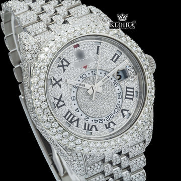 Closeup Dial View of Rolex Watch Moissanite Diamonds