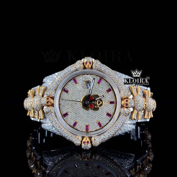 Ruby Markers Skull Dial Full Iced Out Moissanite Diamond Watch Front View