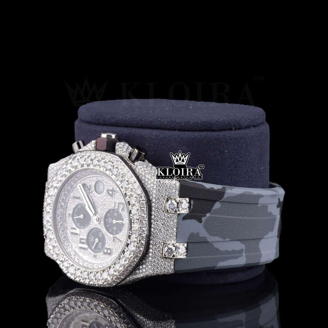 Semi Iced Out White Dial Standard Numerals Chronograph Moissanite Watch Front View