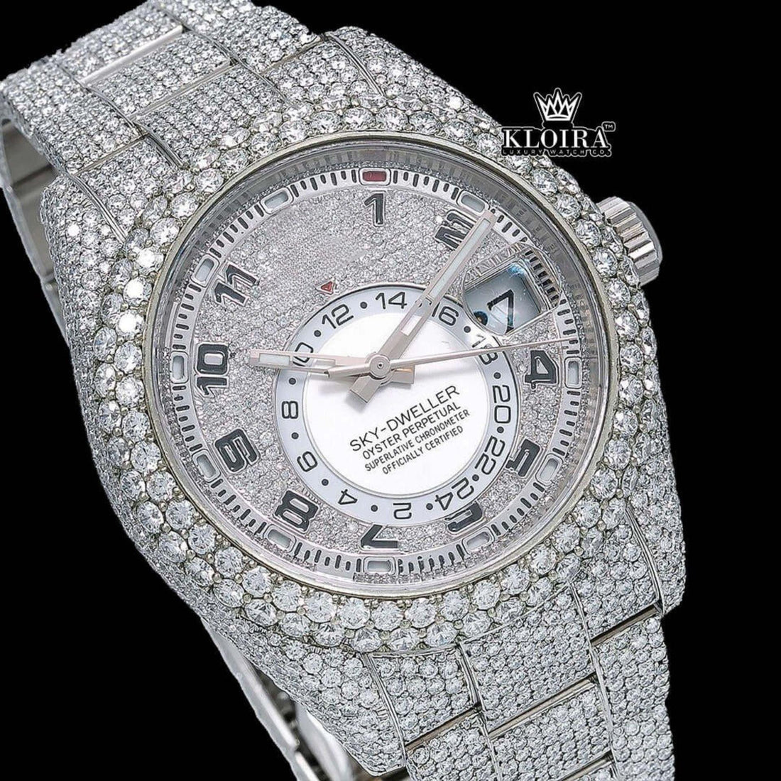 Silver Iced Out Standard Numerals Moissanite Diamond Watch Front View