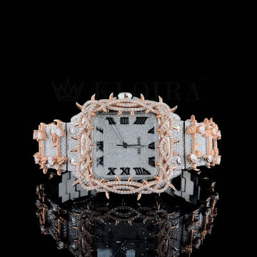 Thorn Bezel Roman Dial Two Tone Rose Gold Moissanite Watch  Front View