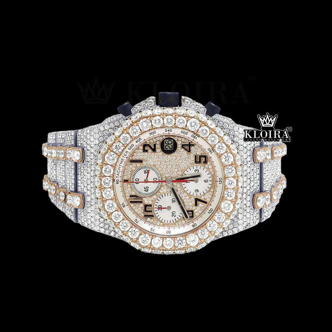 Two-Tone AP Chronograph Iced Out Moissanite Diamond Watch Front View