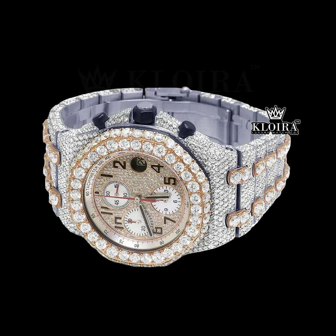 Two-Tone AP Chronograph Iced Out Moissanite Diamond Watch Front View