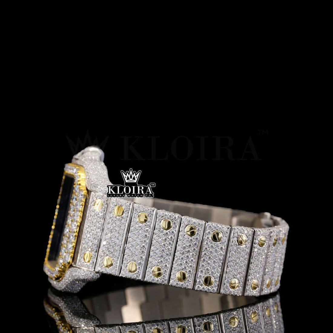 Two Tone Blue Dial Roman Numerals Moissanite Diamond Watch Front View