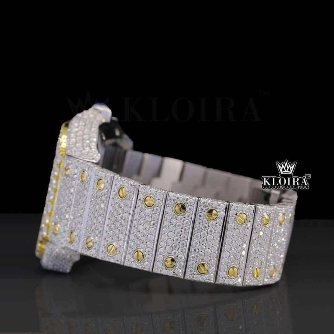 Two Tone Roman Numerals Yellow Dial Moissanite Diamond Watch Front View