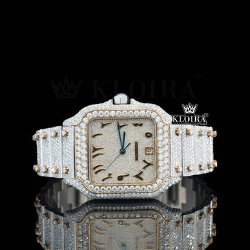 Two Tone Rose Gold Dial Arabic Numerals Moissanite Diamond Watch Front View