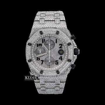 White Gold Iced Out Chronograph Moissanite Diamond Watch Front View