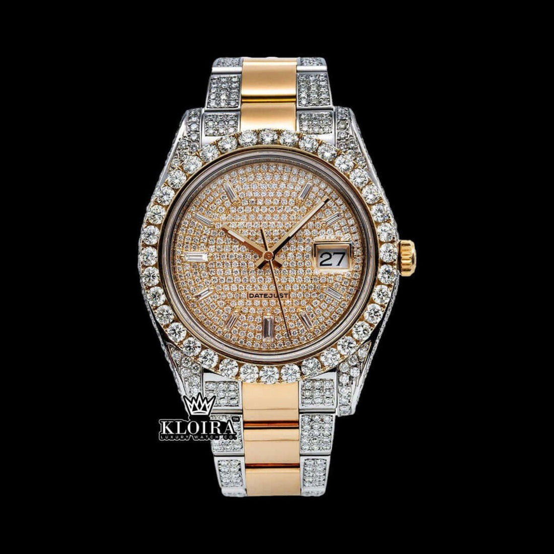 Yellow Gold Dial Diamond Markers Moissanite Diamond Watch Front View