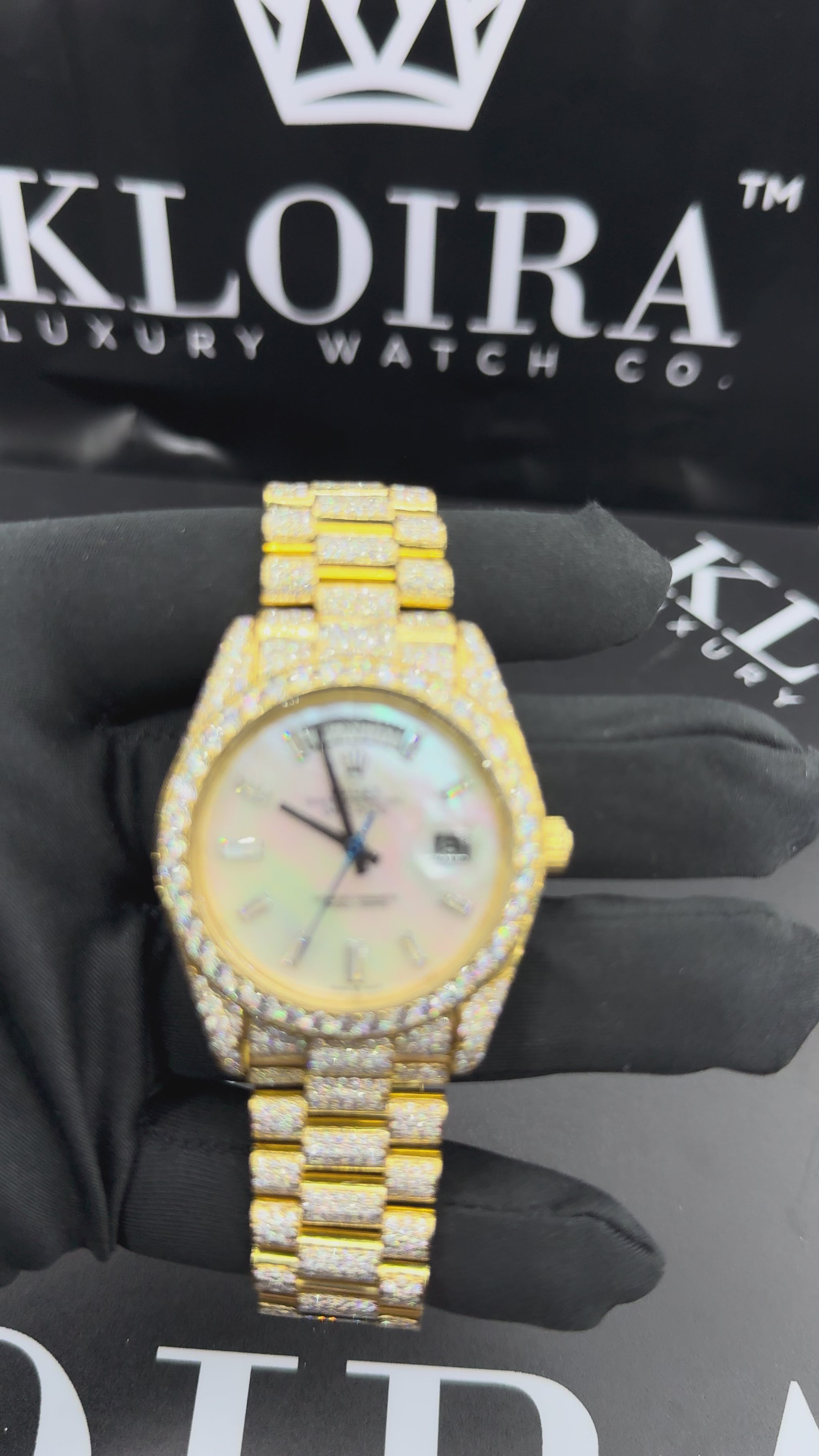 Gold Iced Mother of Pearl Dial Moissanite Diamond Watch
